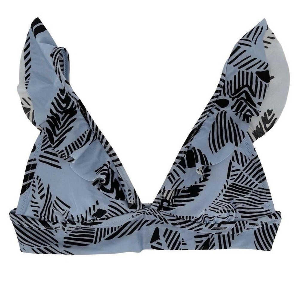 Aerie Blue and Black Triangle Ruffle Longline Bikini Top